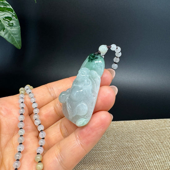 RealJade® Co.  Genuine Burmese Jadeite Jade Icy Green Happy Buddha Pendant Necklace