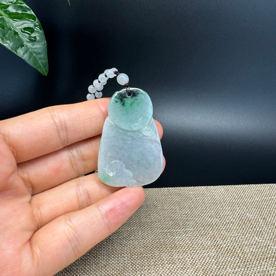 RealJade® Co.  Genuine Burmese Jadeite Jade Icy Green Happy Buddha Pendant Necklace