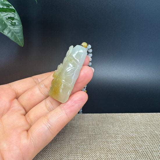 RealJade® Co.  Genuine Burmese Jadeite Jade Yellow Bamboo Pendant Necklace