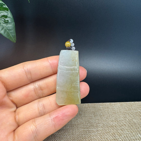 RealJade® Co.  Genuine Burmese Jadeite Jade Yellow Bamboo Pendant Necklace