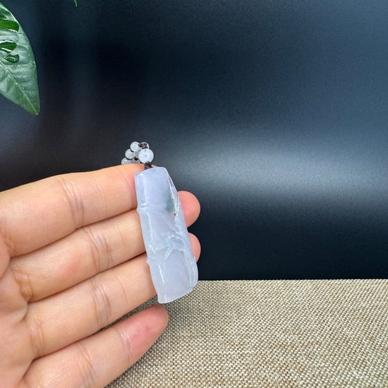 RealJade® Co.  Genuine Burmese Jadeite Jade Icy Blue Bamboo Pendant Necklace