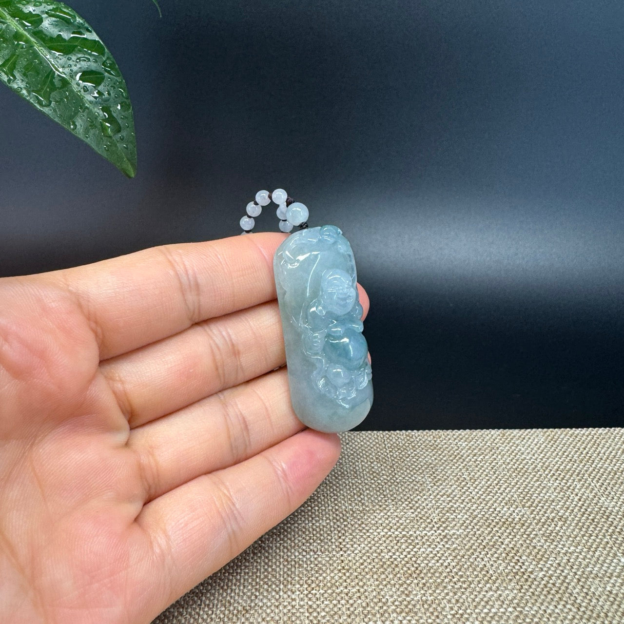 RealJade® Co. Genuine Burmese Jadeite Jade Blue Happy Buddha Pendant Necklace