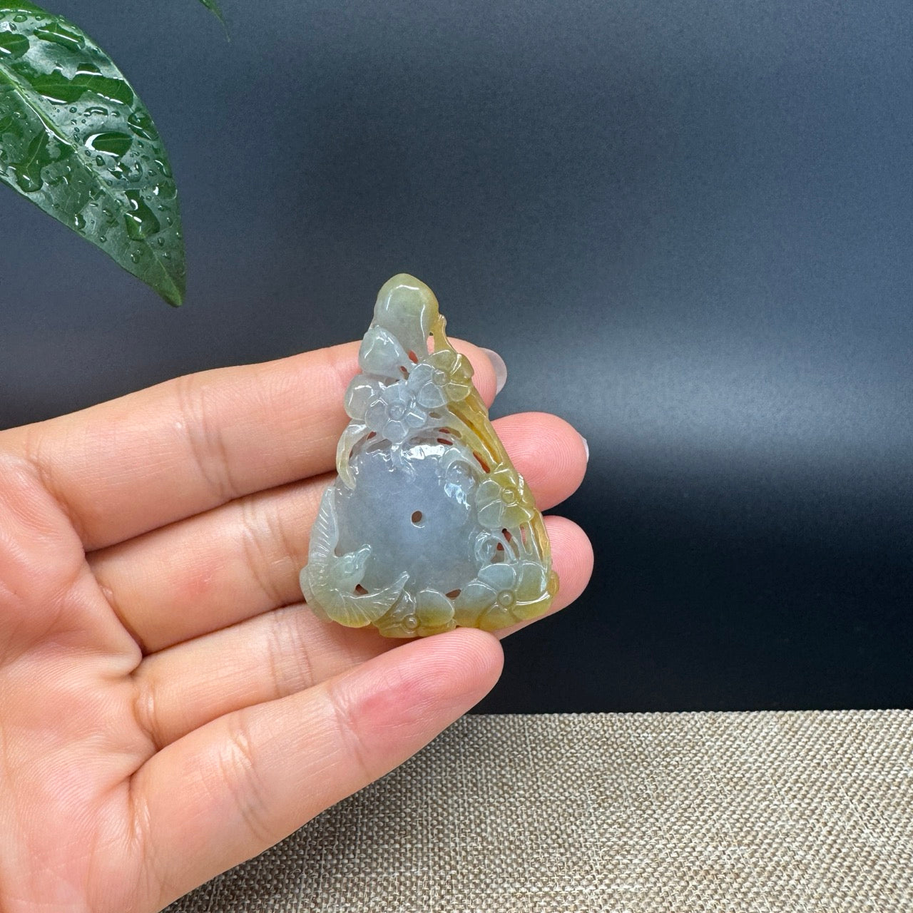 RealJade® Co.  Genuine Burmese Jadeite Jade Yellow Green Flower Pendant Necklace