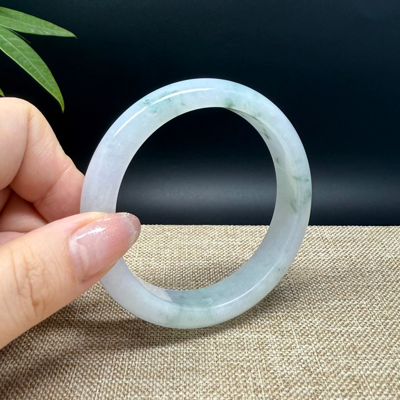 Genuine Burmese Icy Lavender Green Jade Jadeite Bangle Bracelet ( 56.7mm )