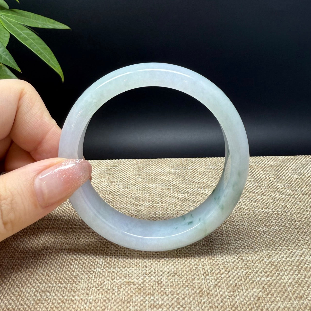 Genuine Burmese Icy Lavender Green Jade Jadeite Bangle Bracelet ( 56.7mm )