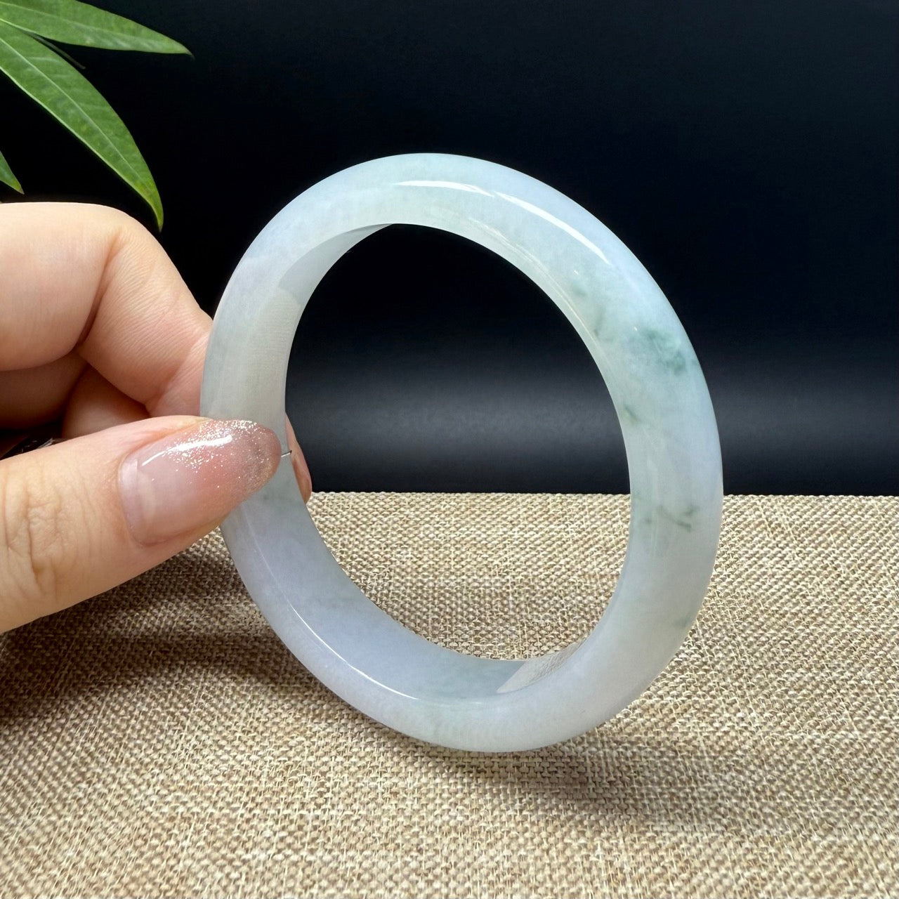 Genuine Burmese Icy Lavender Green Jade Jadeite Bangle Bracelet ( 56.7mm )