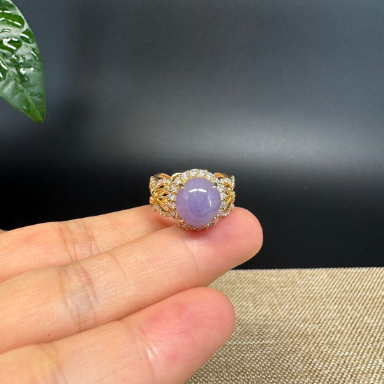 RealJade® "Signature Signet" 18K Yellow Gold  Lavender Jadeite Jade Classic Ring