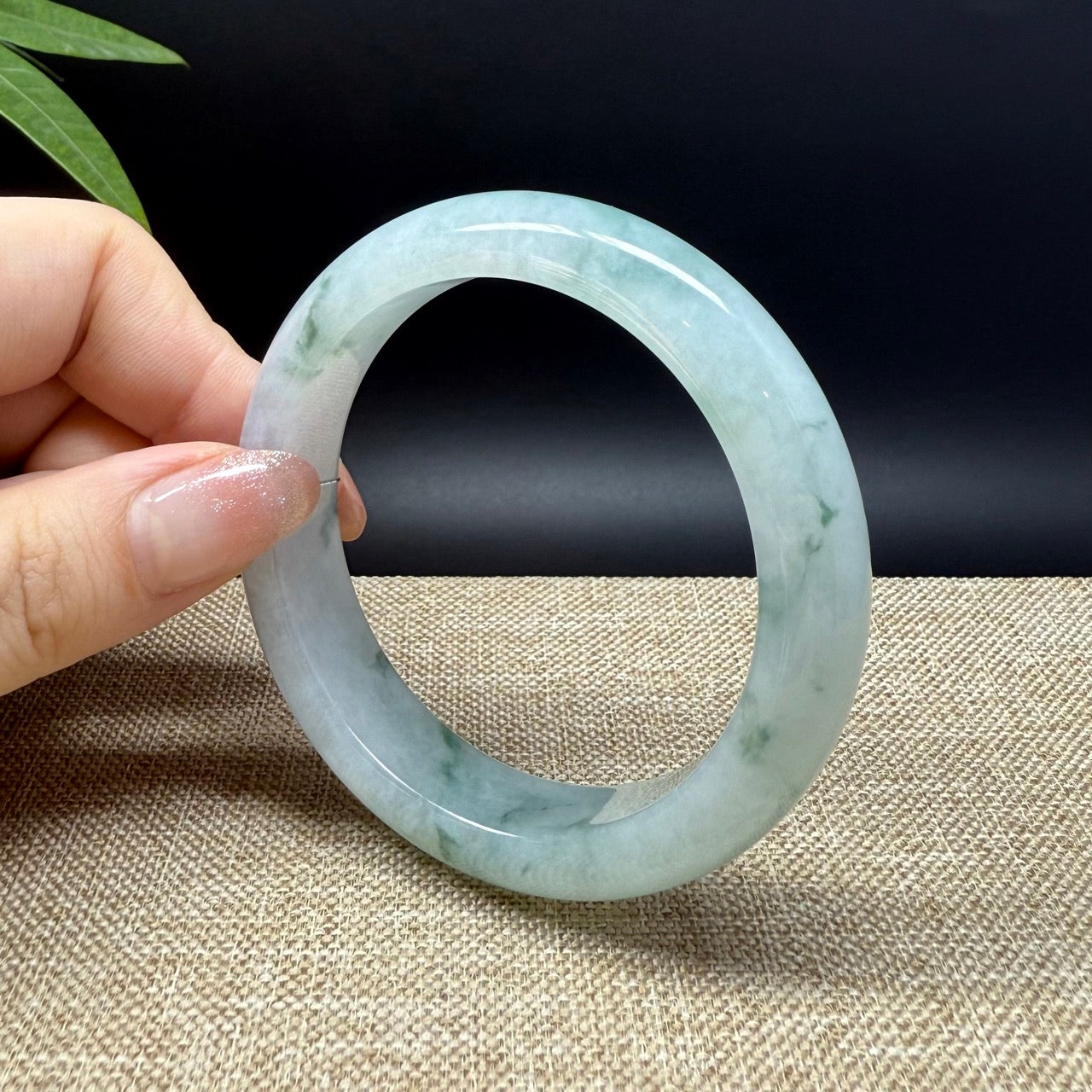 Genuine Burmese Icy Green Jade Jadeite Bangle Bracelet ( 55.4mm )