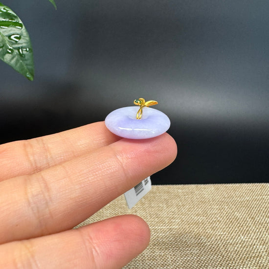 "Good Luck Button" Lavender Jadeite Jade Lucky KouKou Pendant With 18K Yellow Gold  Bail