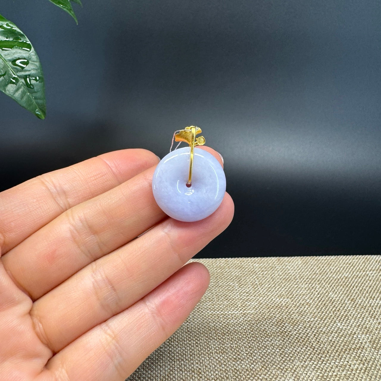 "Good Luck Button" Lavender Jadeite Jade Lucky KouKou Pendant With 18K Yellow Gold  Bail