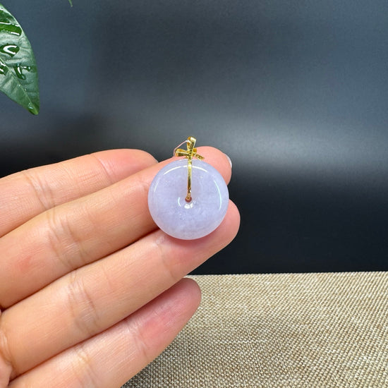 "Good Luck Button" Lavender Jadeite Jade Lucky KouKou Pendant With 18K Yellow Gold  Bail