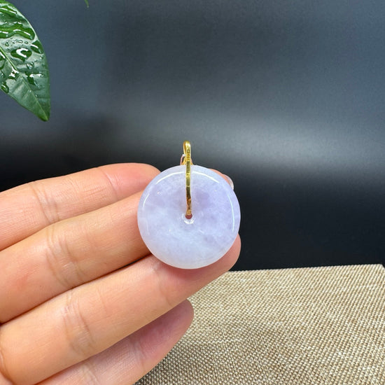 "Good Luck Button"Lavender Jadeite Jade Lucky KouKou Pendant With 18K Yellow Gold  Bail