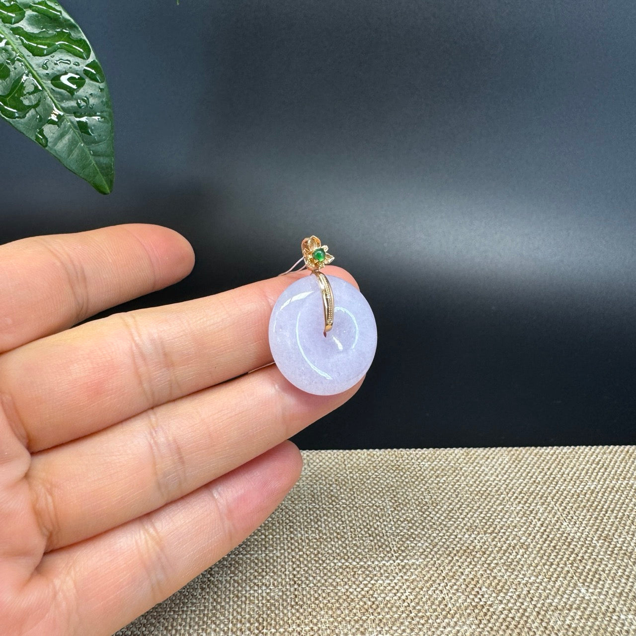 "Good Luck Button"Lavender Jadeite Jade Lucky KouKou Pendant With 18K Yellow Gold Bail