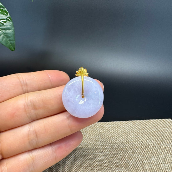 "Good Luck Button"Lavender Jadeite Jade Lucky KouKou Pendant With 18K Yellow Gold Bail