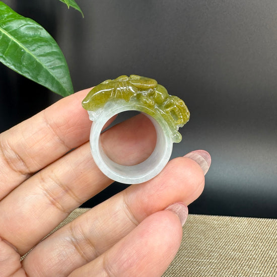 Burmese Yellow Jadeite Jade Men's Band Ring