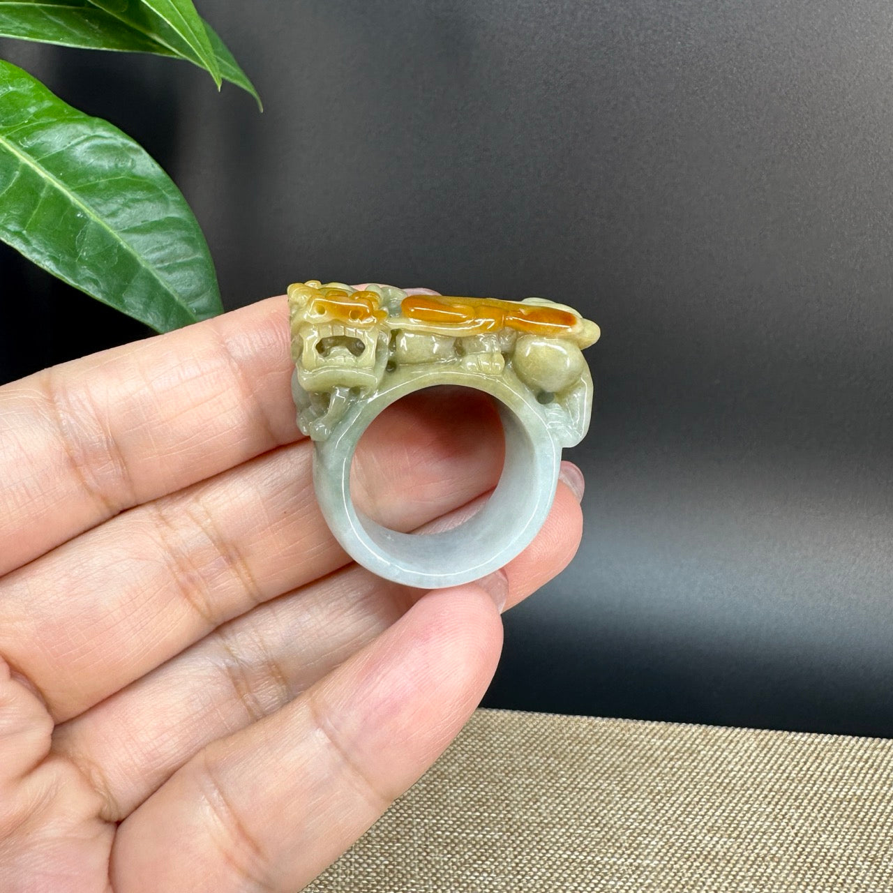 Burmese Yellow Jadeite Jade Men's Band Ring