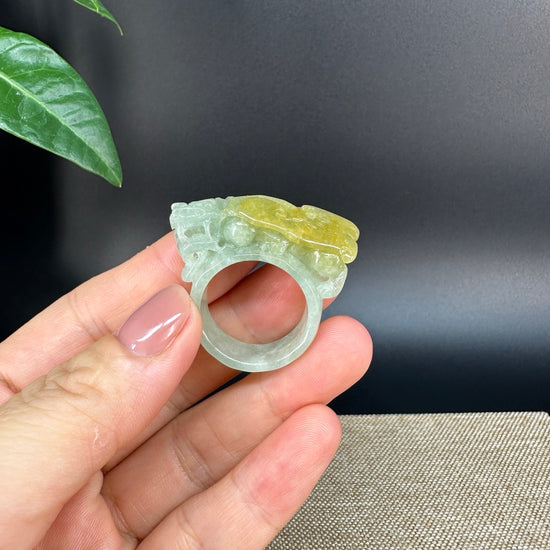 Burmese Yellow Jadeite Jade Men's Band Ring