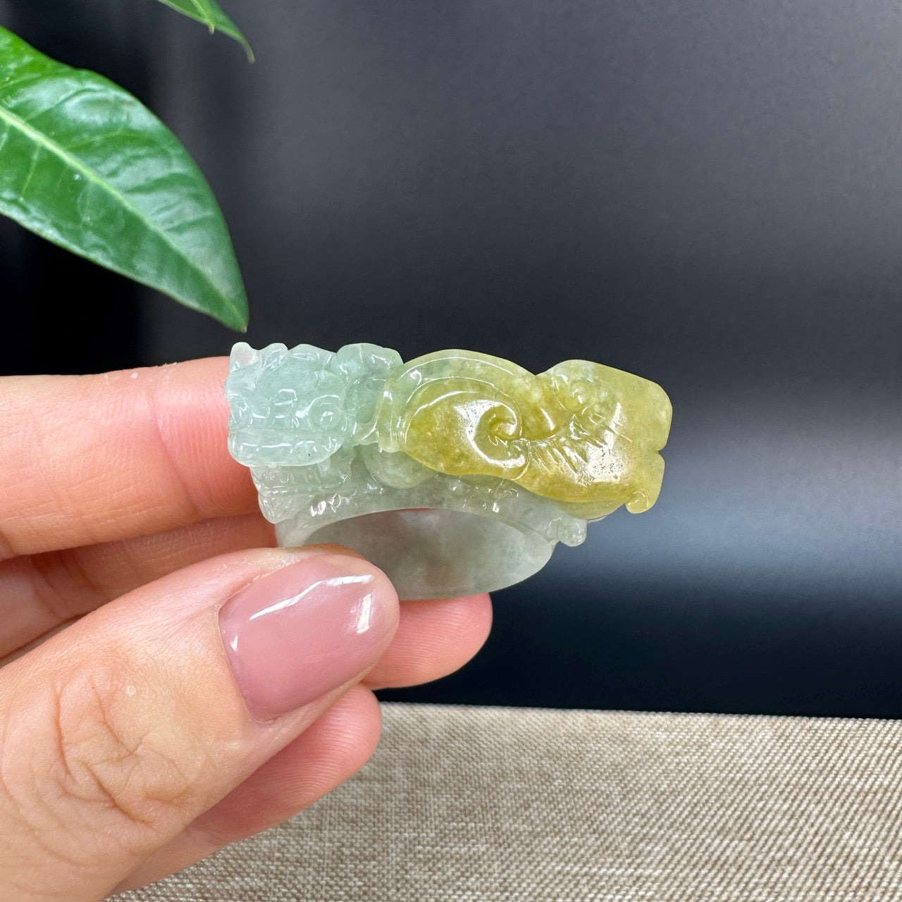 Burmese Yellow Jadeite Jade Men's Band Ring