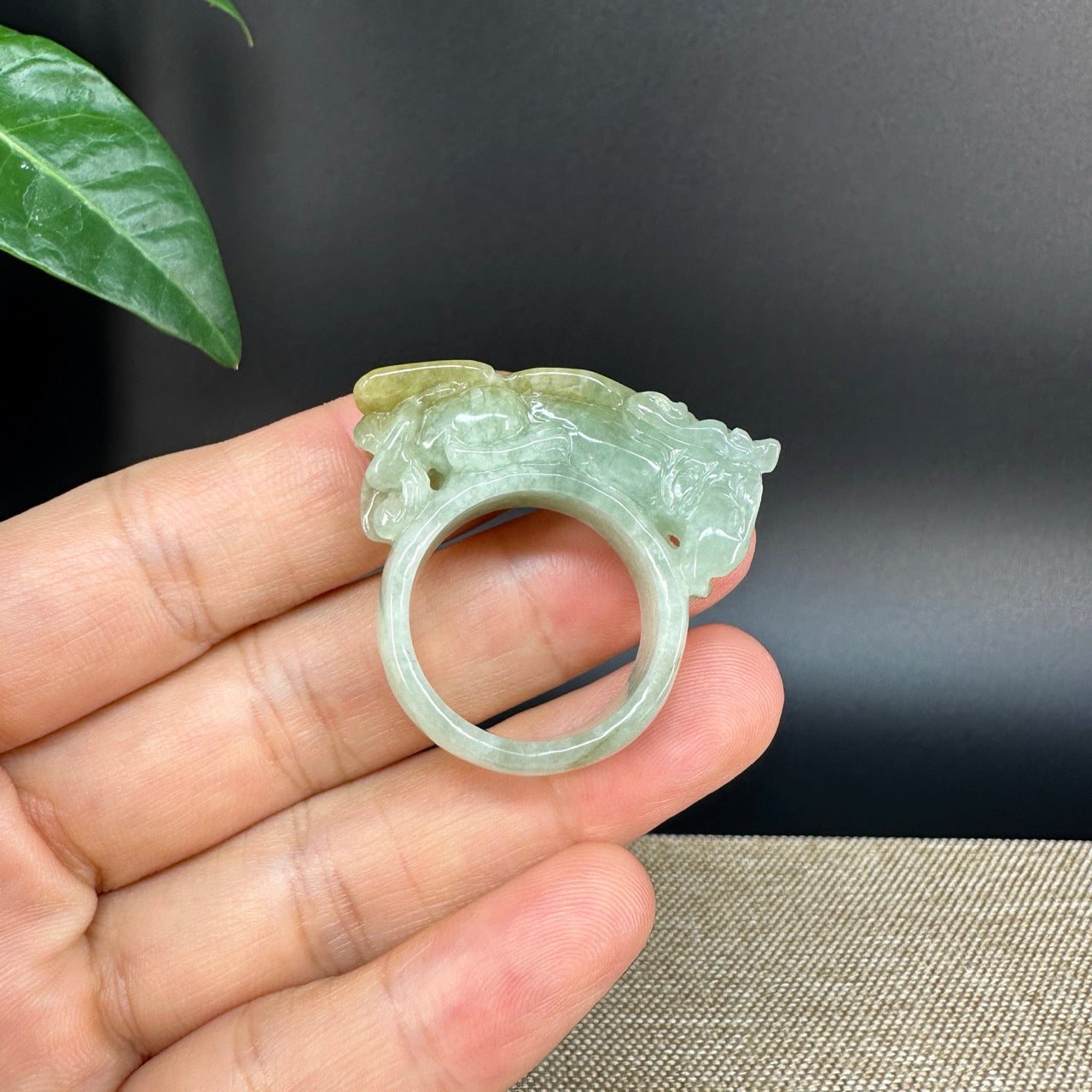 Burmese Yellow Jadeite Jade Men's Band Ring