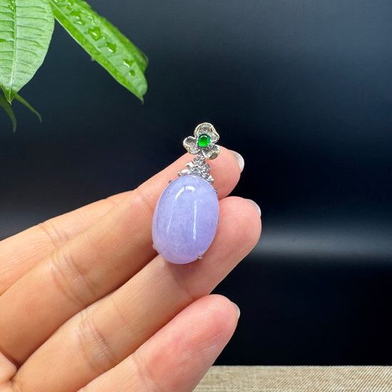 RealJade® Co. Luxury Genuine Lavender Jadeite Jade Cabochon Necklace With 18K White Gold Bail