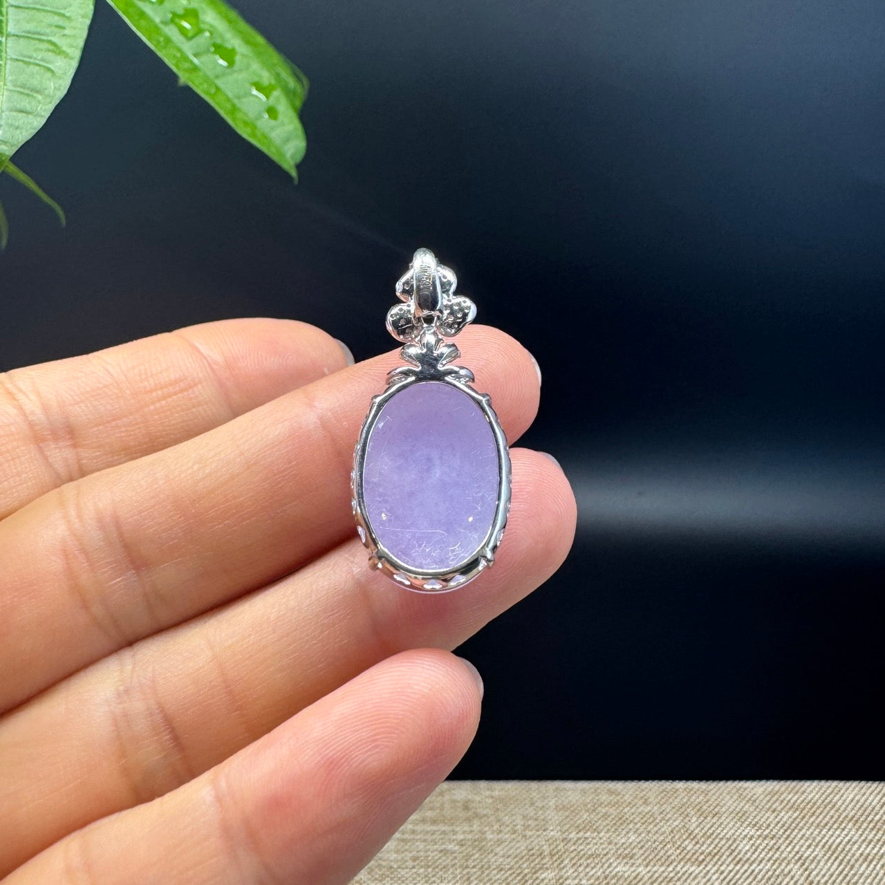 RealJade® Co. Luxury Genuine Lavender Jadeite Jade Cabochon Necklace With 18K White Gold Bail