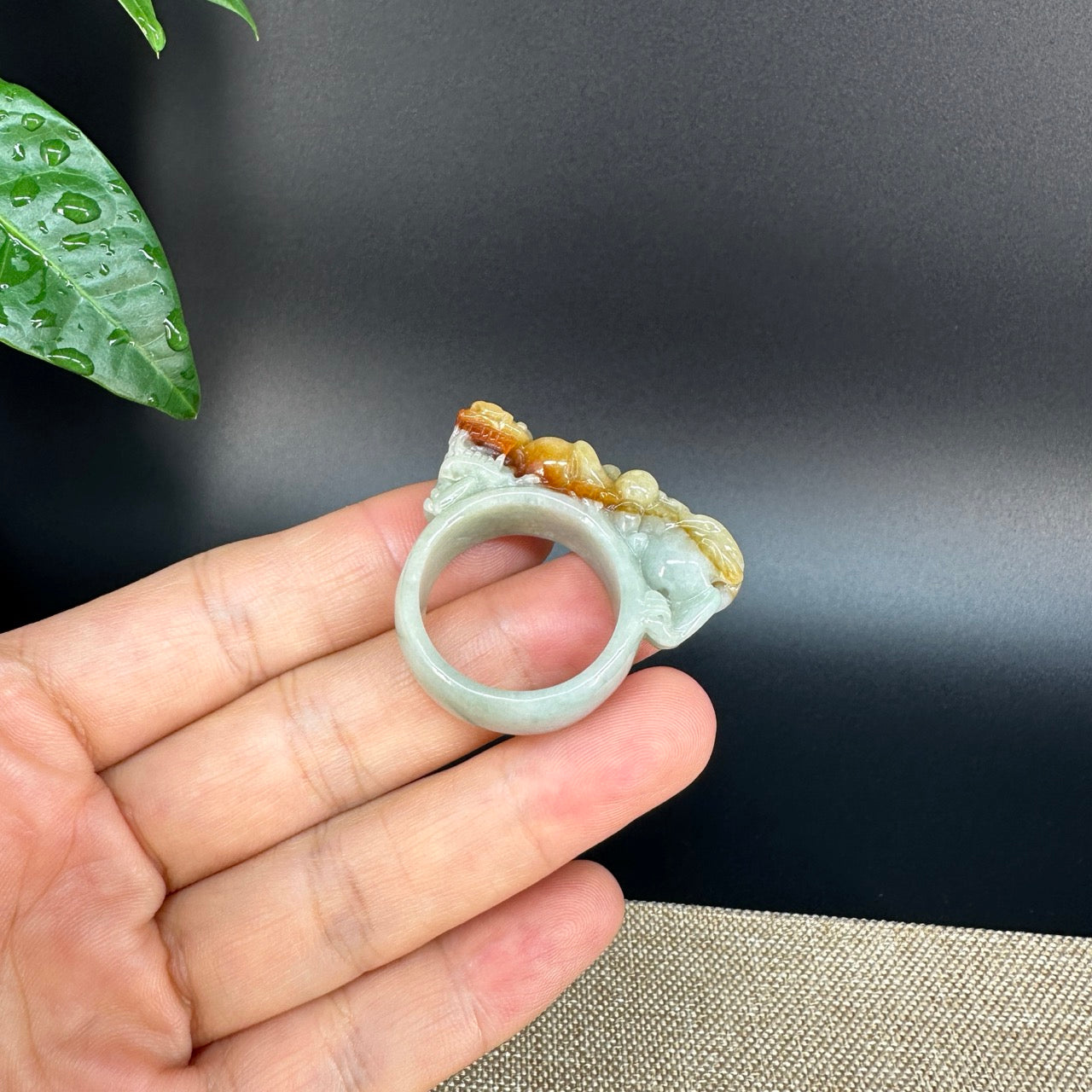 Burmese Yellow Jadeite Jade Men's Band Ring