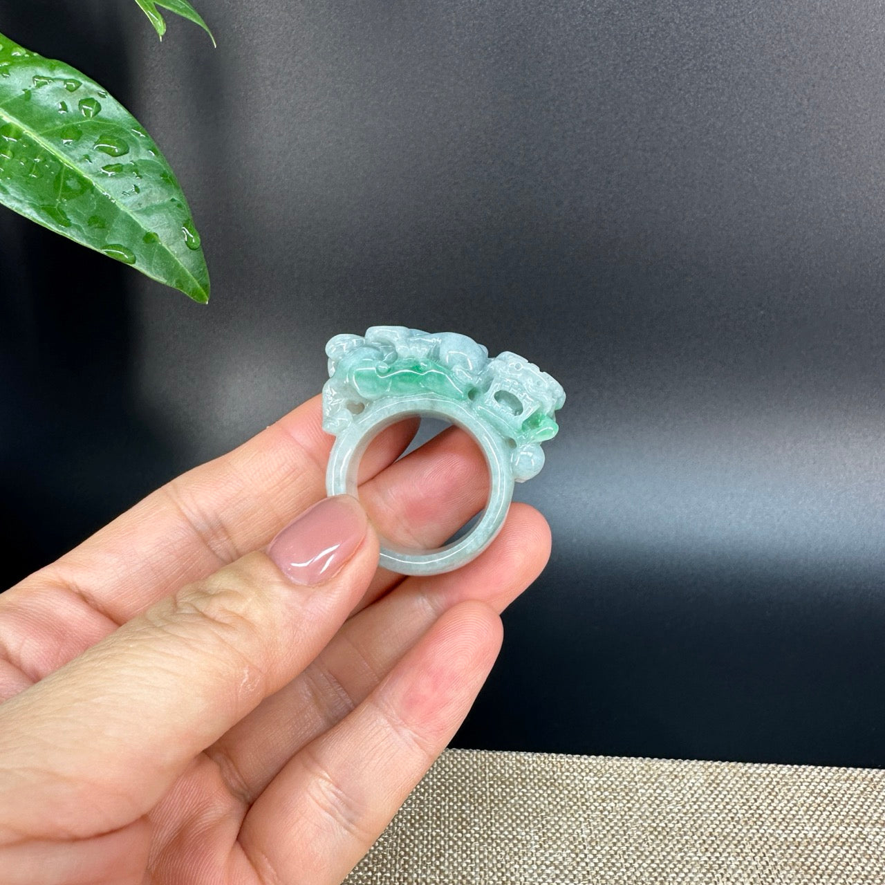 Burmese Green Jadeite Jade Men's Band Ring