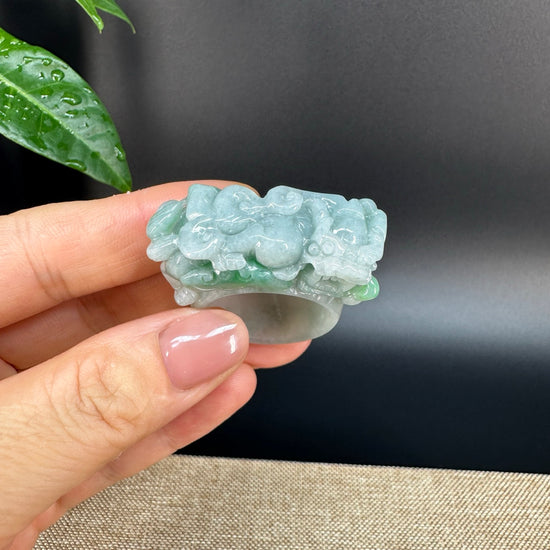 Burmese Green Jadeite Jade Men's Band Ring