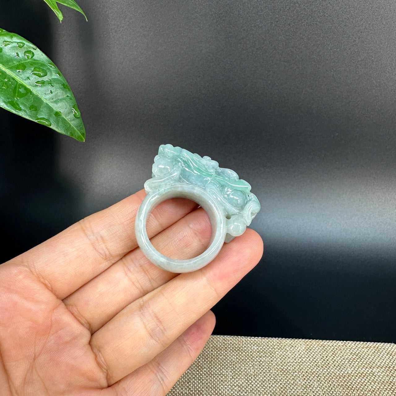 Burmese Green Jadeite Jade Men's Band Ring