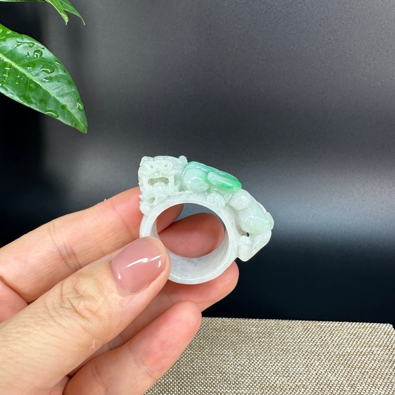 Burmese Green Jadeite Jade Men's Band Ring