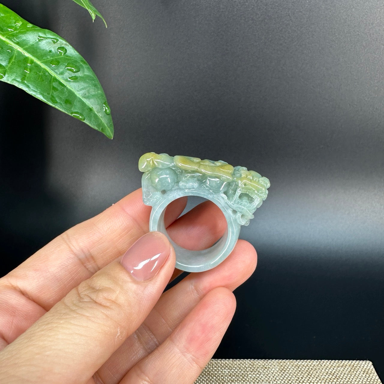 Burmese Yellow Jadeite Jade Men's Band Ring