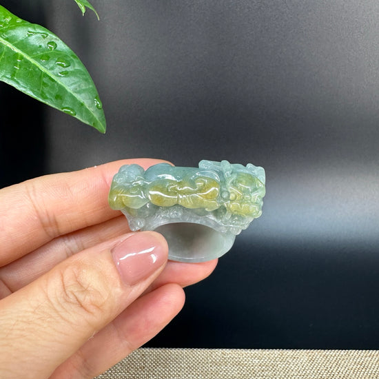 Burmese Yellow Jadeite Jade Men's Band Ring