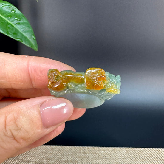 Burmese Yellow Jadeite Jade Men's Band Ring