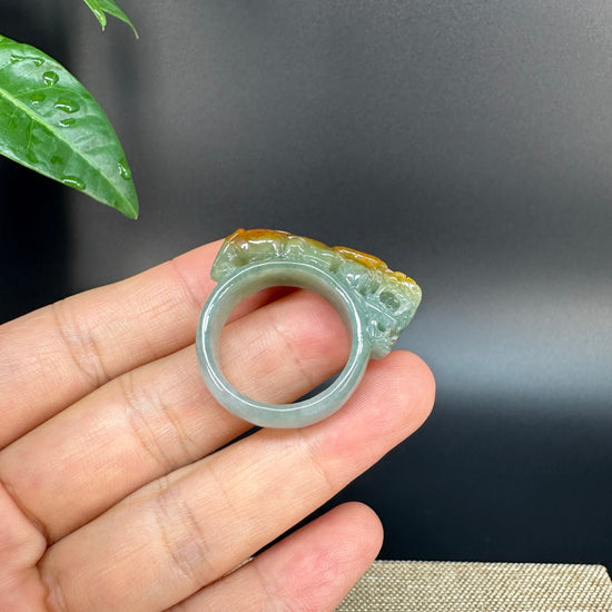 Burmese Yellow Jadeite Jade Men's Band Ring