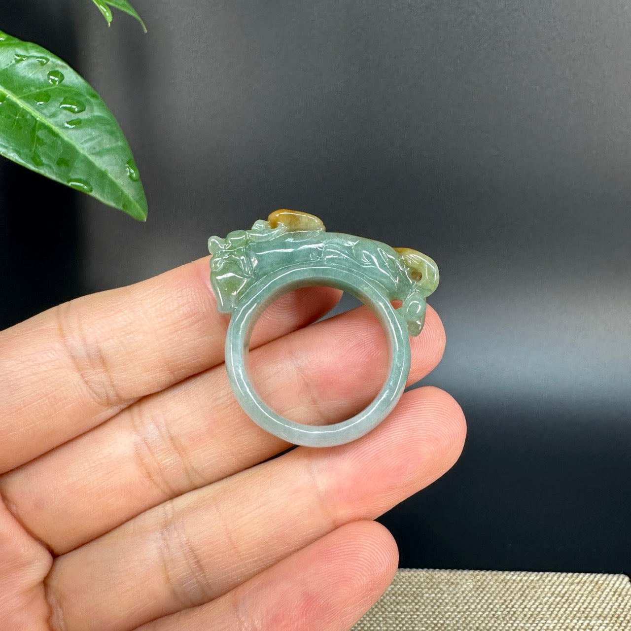 Burmese Yellow Jadeite Jade Men's Band Ring