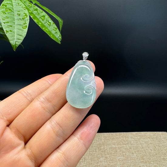 RealJade® Co. Genuine Icy Green Jadeite Jade Good Luck RuYi Necklace With 18K  White Gold Bail