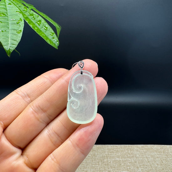 RealJade® Co. Genuine Icy Green Jadeite Jade Good Luck RuYi Necklace With 18K  White Gold Bail