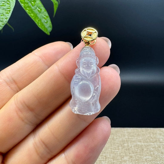 High-end 18K Yellow Gold Burmese Icy Jadeite Jade Money Saint Pendant