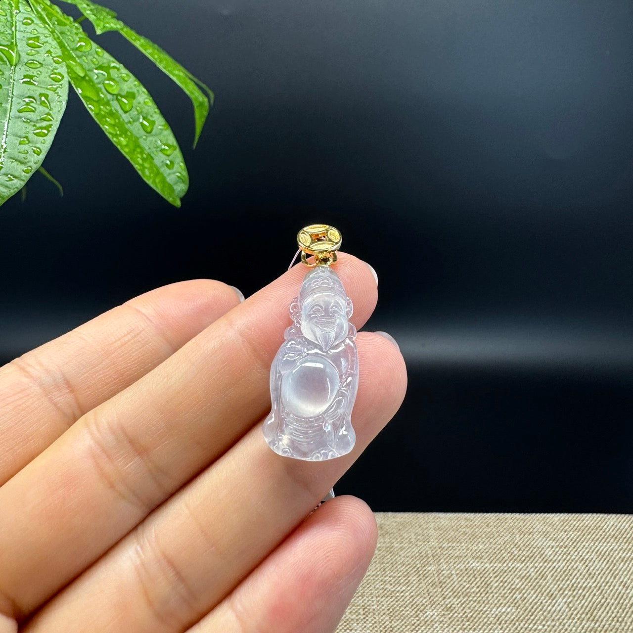 High-end 18K Yellow Gold Burmese Icy Jadeite Jade Money Saint Pendant