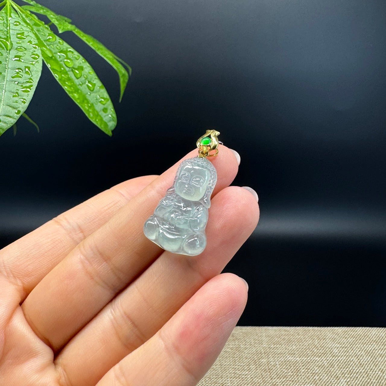 Burmese Icy Green Jadeite Jade Happy Baby Buddha Pendant