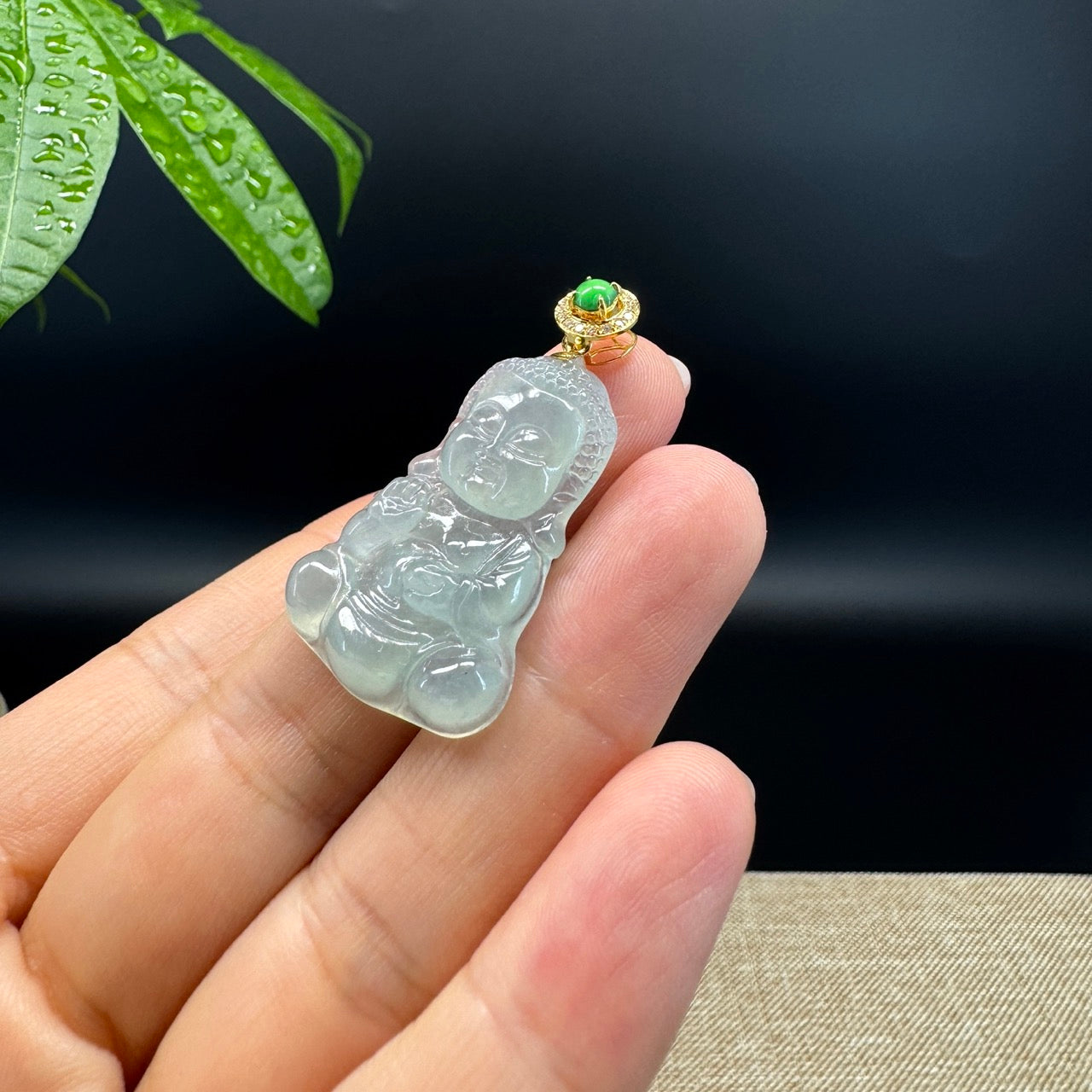 Burmese Icy Green Jadeite Jade Happy Baby Buddha Pendant