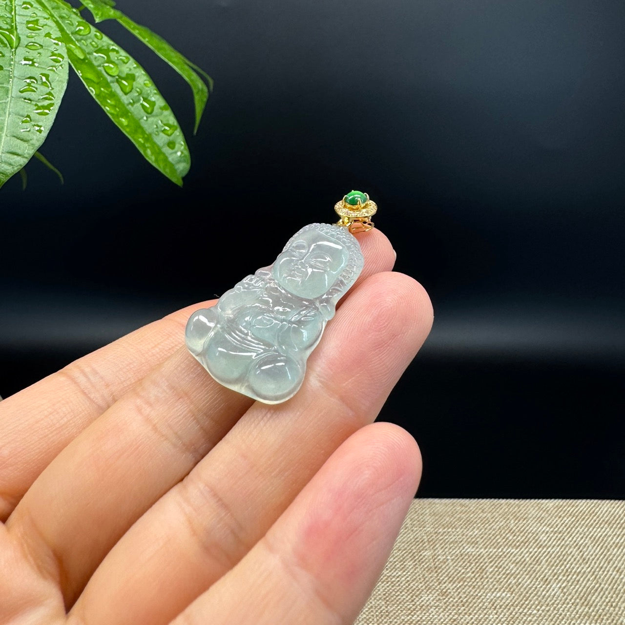 Burmese Icy Green Jadeite Jade Happy Baby Buddha Pendant