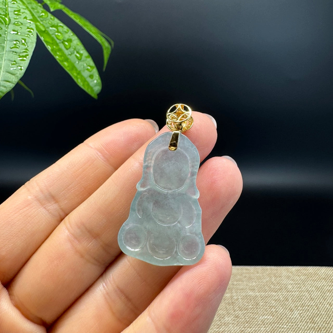 Burmese Icy Green Jadeite Jade Happy Baby Buddha Pendant