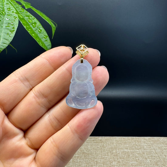 Burmese Icy lavender Jadeite Jade Happy Baby Buddha Pendant with Gold and Diamond Bail