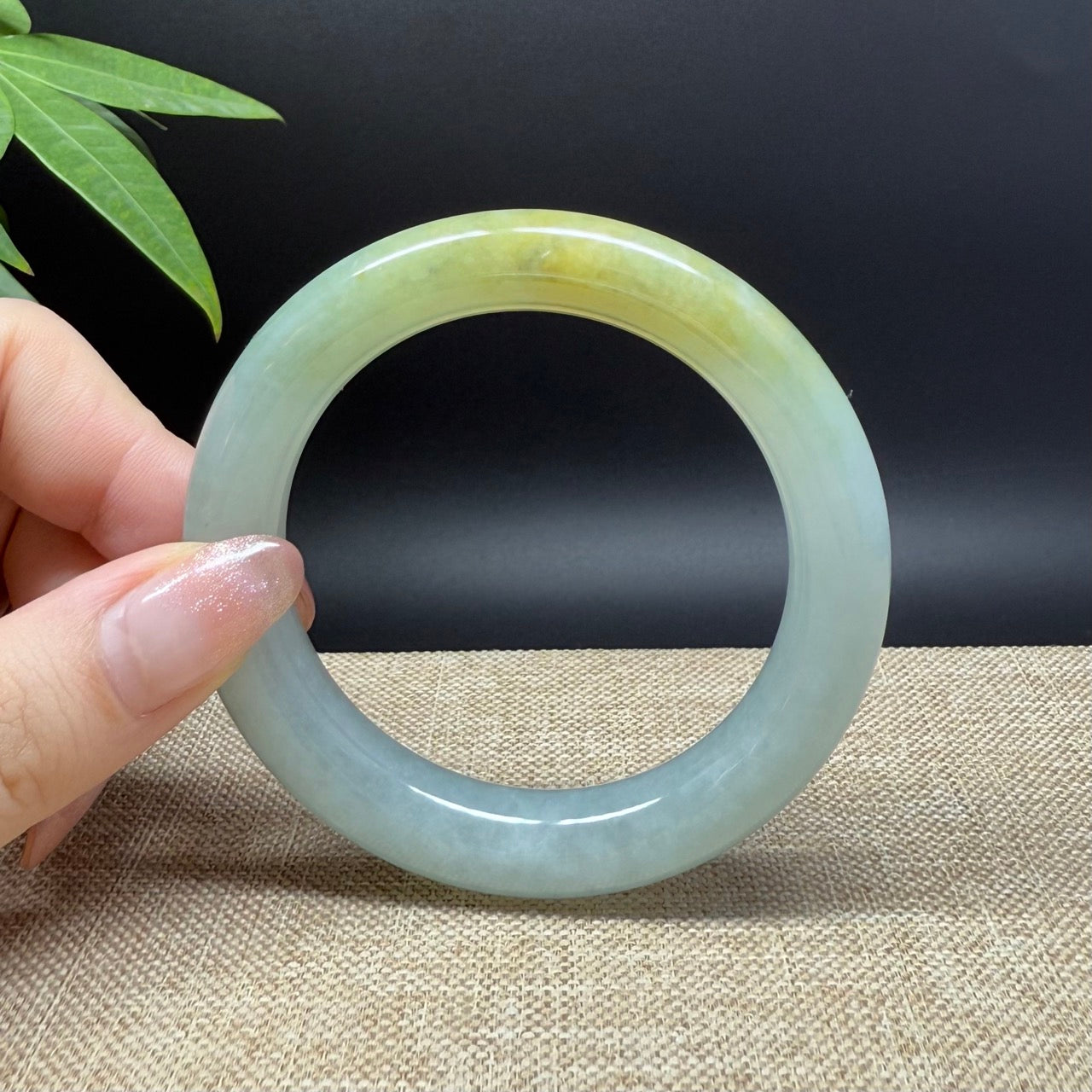 Genuine Burmese Yellow Green Jade Jadeite Bangle Bracelet ( 55.9mm )