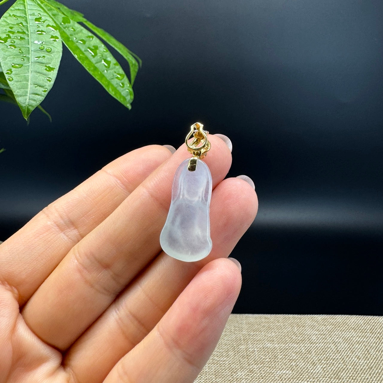 High-end 18K Yellow Gold Burmese Icy Jadeite Jade Guanyin Pendant with Diamond