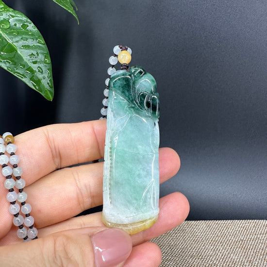 RealJade® Co.  Genuine Burmese Jadeite Jade Bamboo Pendant Necklace