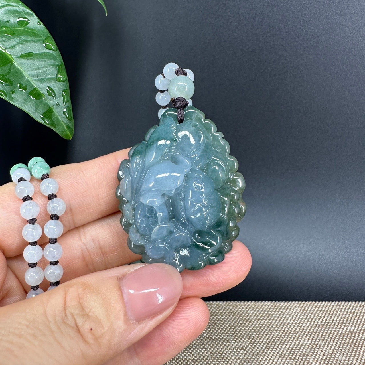 RealJade® Co.  Genuine Burmese Jadeite Jade  Fish and Lotus Pendant Necklace