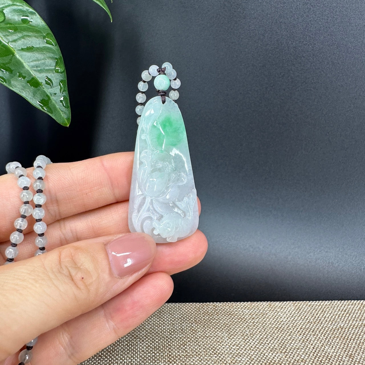 RealJade® Co.  Genuine Burmese Jadeite Jade  Fish and Lotus Pendant Necklace