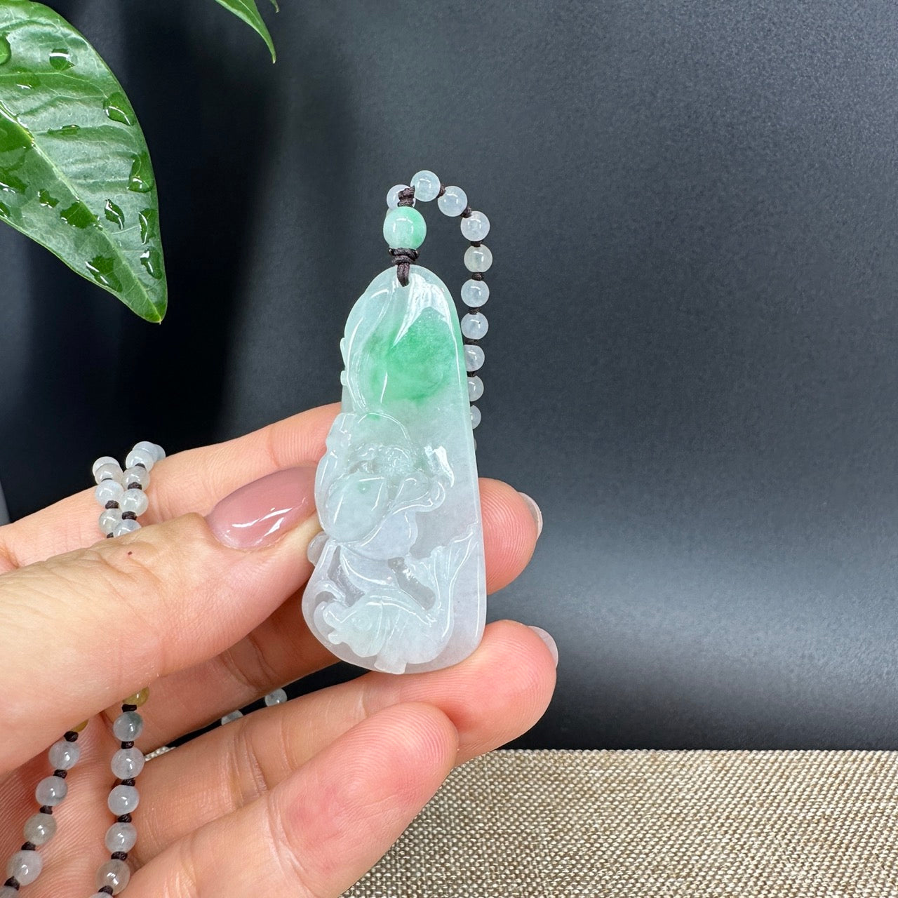 RealJade® Co.  Genuine Burmese Jadeite Jade  Fish and Lotus Pendant Necklace